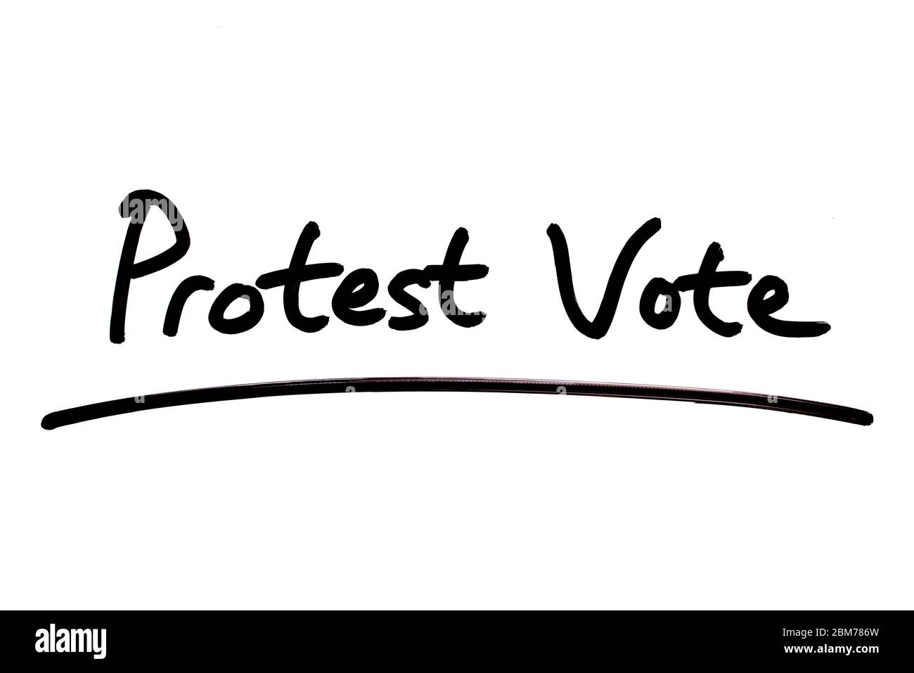 Vote de protestation manuscrit sur fond blanc. Banque D'Images