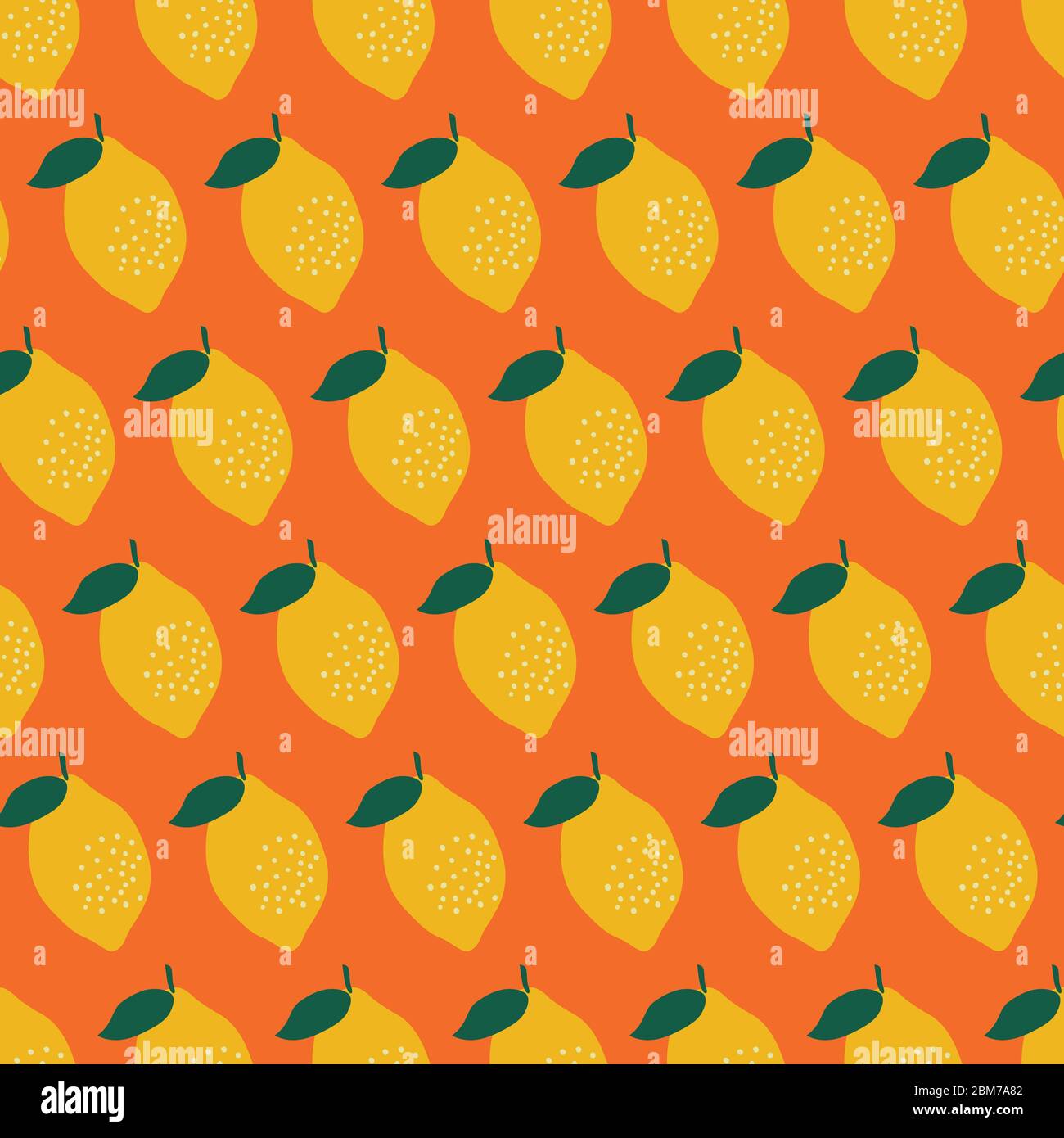 modèle sans couture rétro de style des années 70 avec citrons jaunes dessinés à la main sur fond orange vif. Illustration de Vecteur