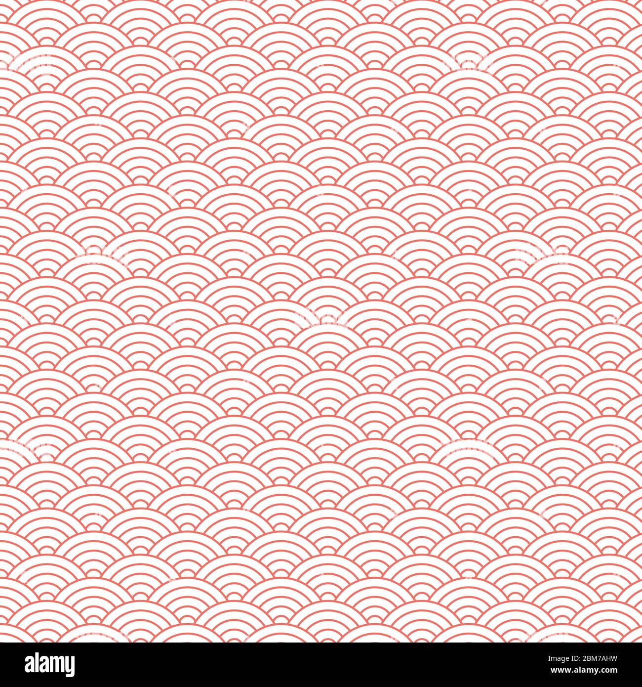 Élégant motif de répétition de vecteur Seigaiha rose japonais. Style vintage Art déco sans couture motif éventail dans la couleur corail vivante. Illustration de Vecteur