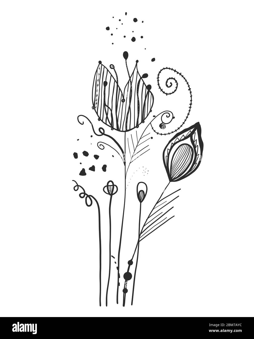 Été abstrait fleurs noires. Motif tatouage abstrait et motif fleuri Illustration de Vecteur