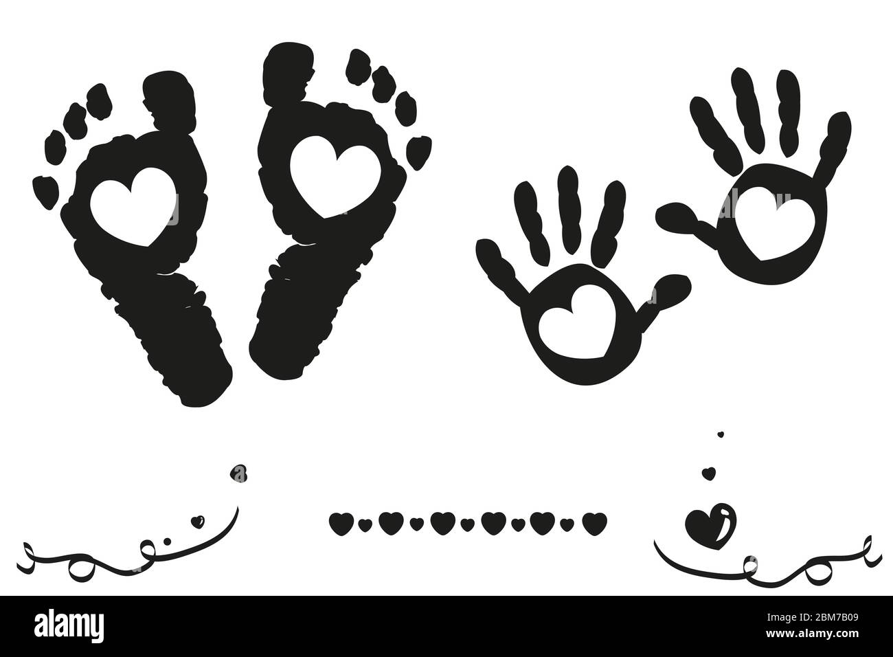 Deux Pieds De Bebe Fille Et Garcon Et Carte D Arrivee Imprime Main Fond Noir Et Blanc Image Vectorielle Stock Alamy