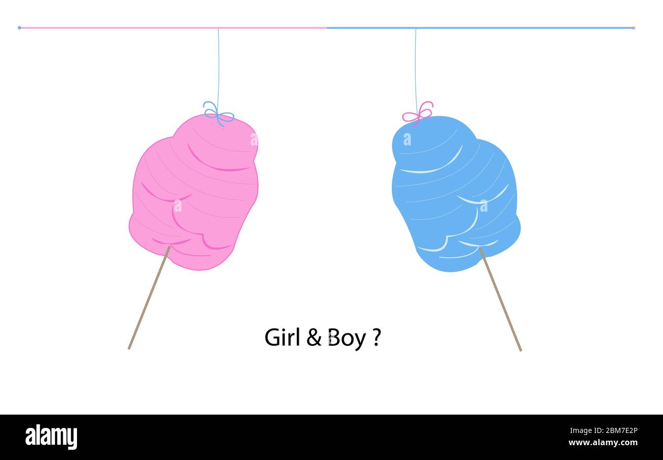 Coton bonbons sexe révéler. Symboles bébé garçon fille avec bonbons en coton Illustration de Vecteur
