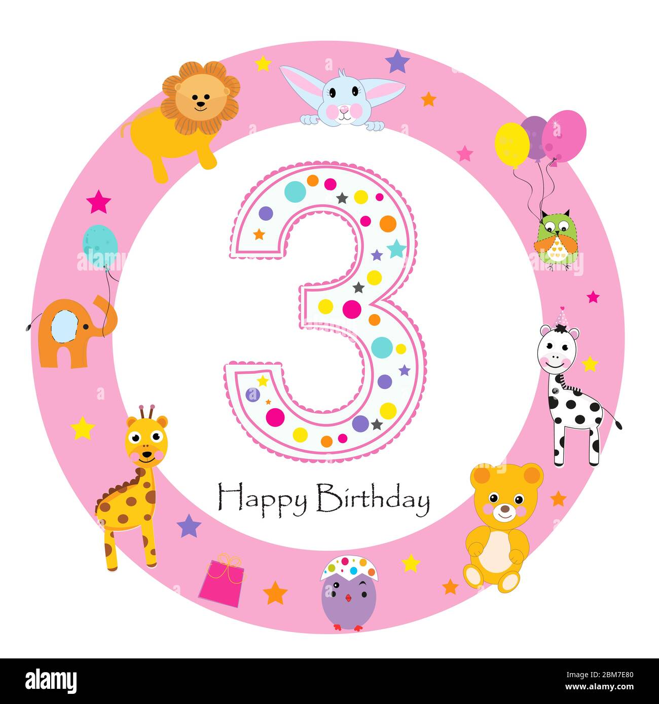 Carte De Voeux Pour Troisieme Anniversaire Bebe Fille Joyeux Troisieme Anniversaire Bougie Et Animaux Premier Anniversaire Image Vectorielle Stock Alamy