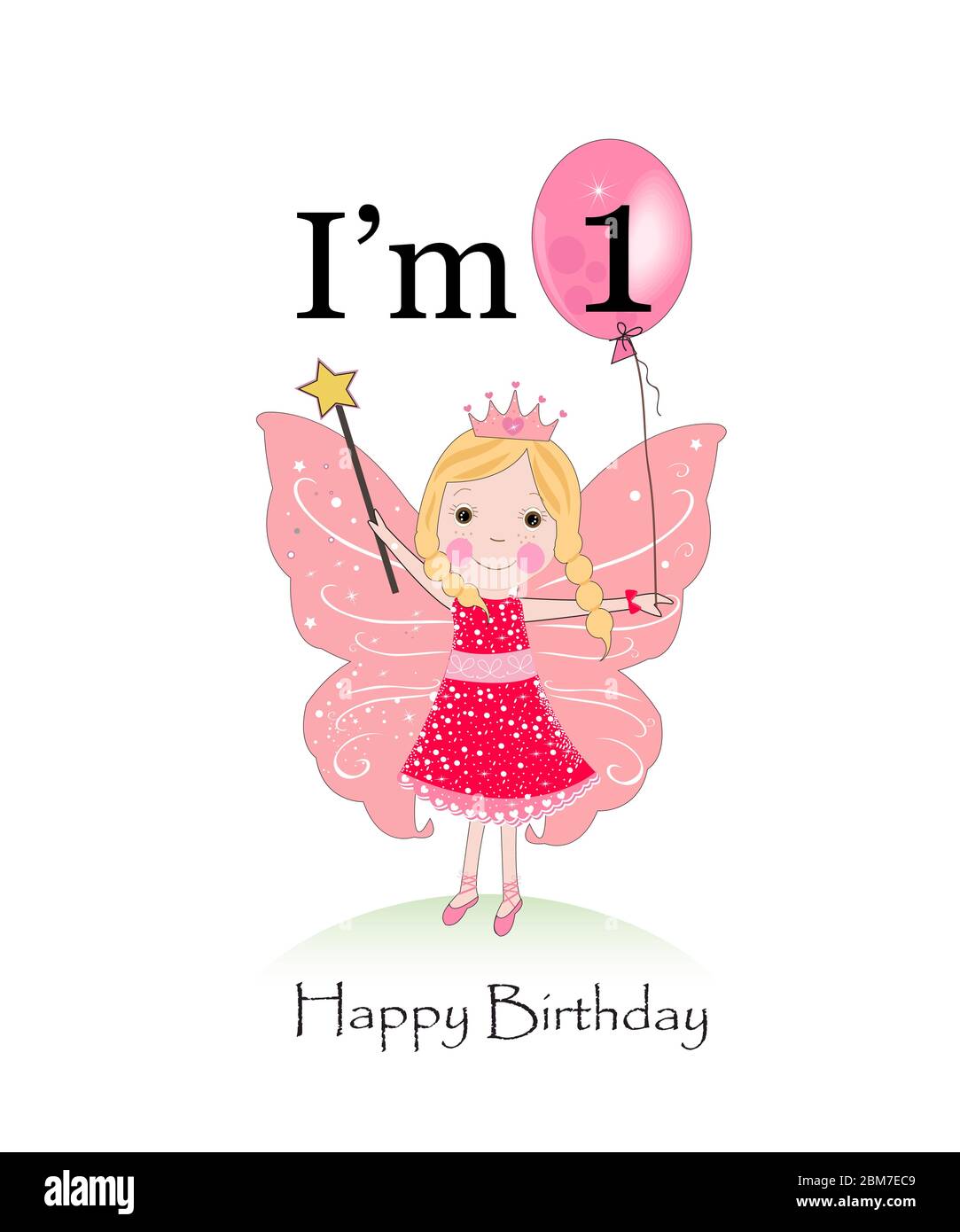 Premier Anniversaire Mignonne Fee Carte De Voeux Pour Anniversaire De Fees Je Suis Un An Joyeux Anniversaire Bebe Fille Image Vectorielle Stock Alamy