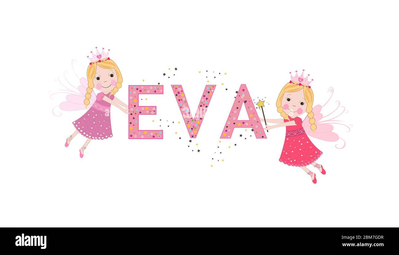 EVA nom femelle avec joli vecto de conte de fées Illustration de Vecteur