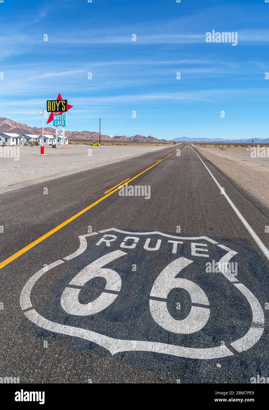 Route 66, Californie. Roy's Motel and Cafe à Amboy, route 66, désert de Mojave, Californie, États-Unis Banque D'Images