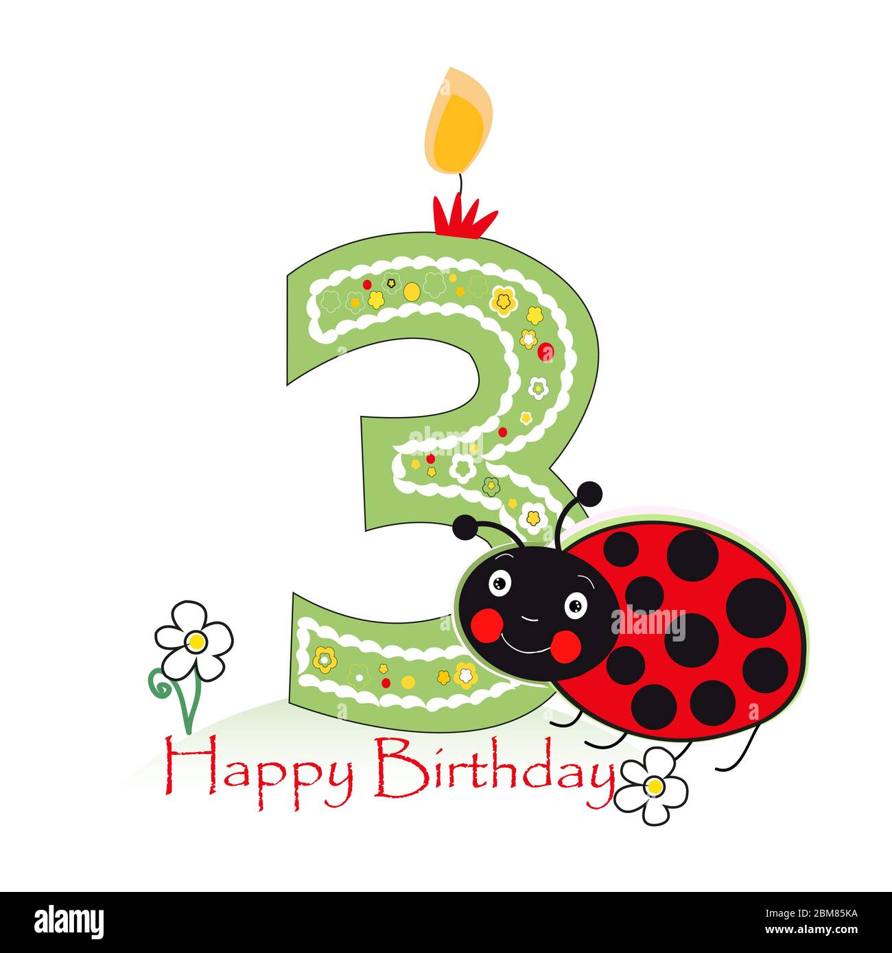 Bougie Joyeux Troisieme Anniversaire Carte De Voeux Pour Bebe Avec Coccinelle D Anniversaire Et Motif Marguerite Image Vectorielle Stock Alamy