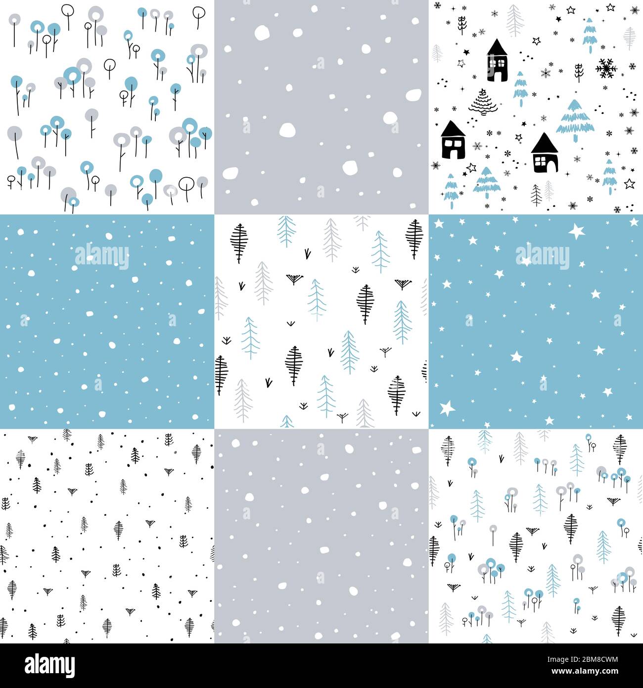 Jeu de motifs hivernaux dessinés à la main et illustration vectorielle Illustration de Vecteur