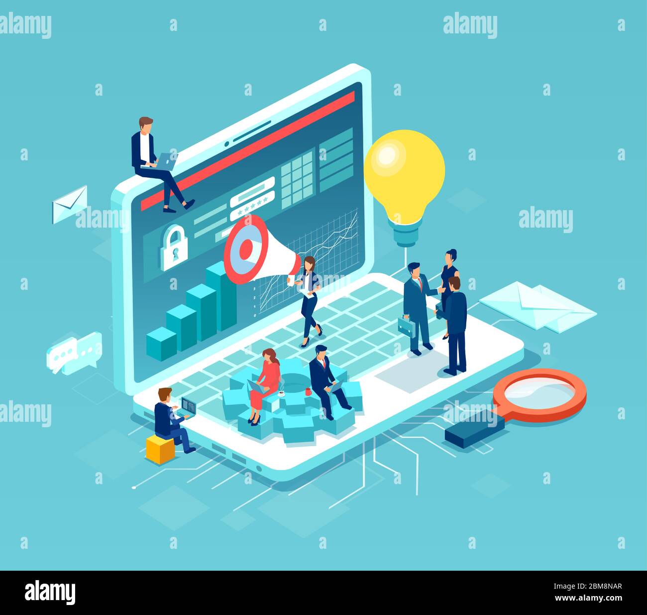 Équipe de gens d'affaires travaillant sur le développement de Web et l'idée de concept d'optimisation Illustration de Vecteur