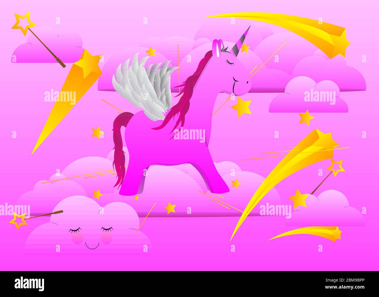 Illustration de la licorne volante - joli motif carte. Illustration vectorielle de la voiture. Illustration de Vecteur