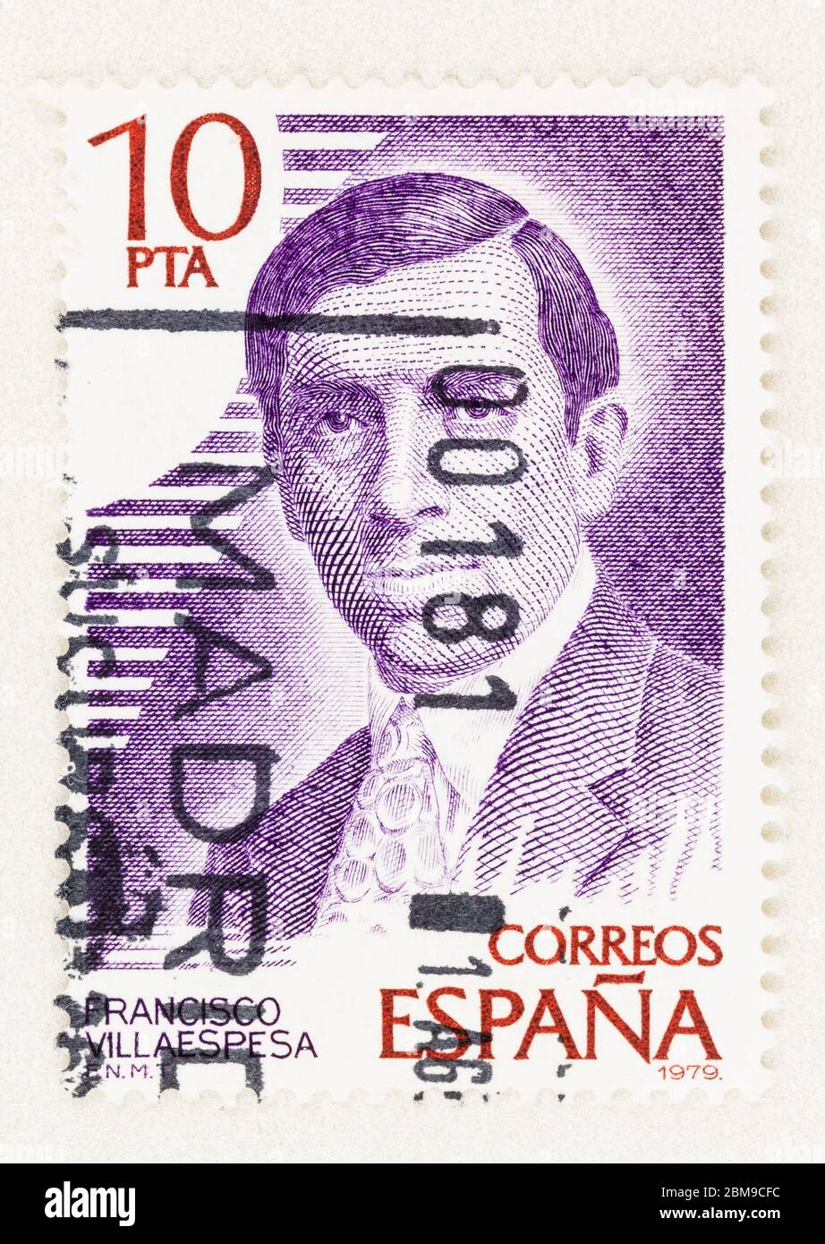SEATTLE WASHINGTON - 5 mai 2020 : 1979 affranchissement espagnol avec l'auteur Francisco Villaespesa sur le timbre peseta 10. Scott # 2141 Banque D'Images
