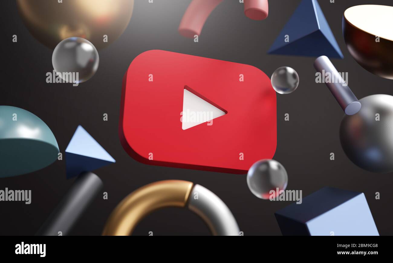 Logo YouTube autour du rendu 3D Résumé de la forme arrière-plan Banque D'Images