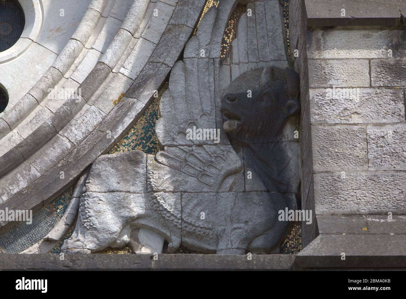 Travaux de pierre sur l'avant de la cathédrale Saint-fin-Barres à Cork en Irlande Banque D'Images