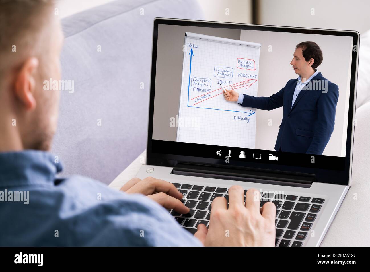 L'homme participant à la séance de coaching en ligne Using Laptop Banque D'Images