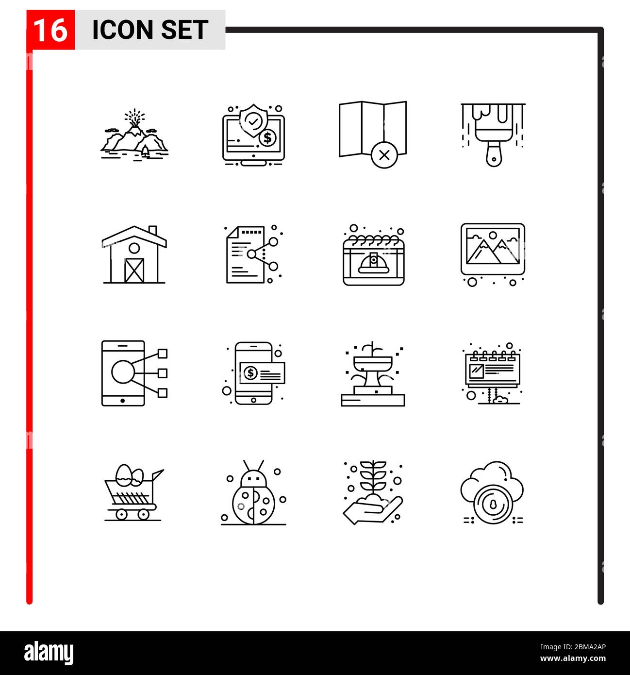 Lot de 16 symboles universels de maison, peinture, écran, construction, éléments de conception vectorielle modifiables Illustration de Vecteur