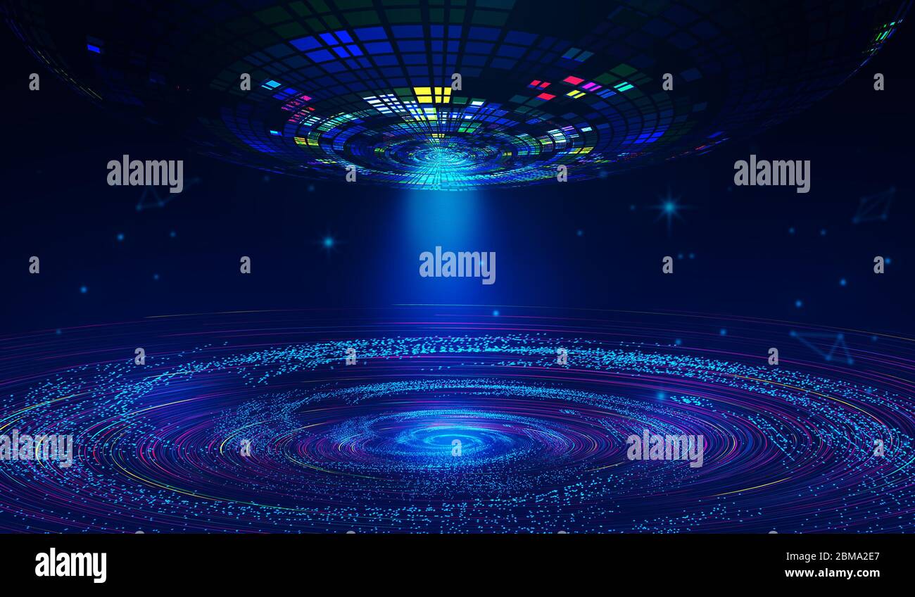 Vortex de particules, Terre numérique, OVNI abstrait, technologie future Banque D'Images