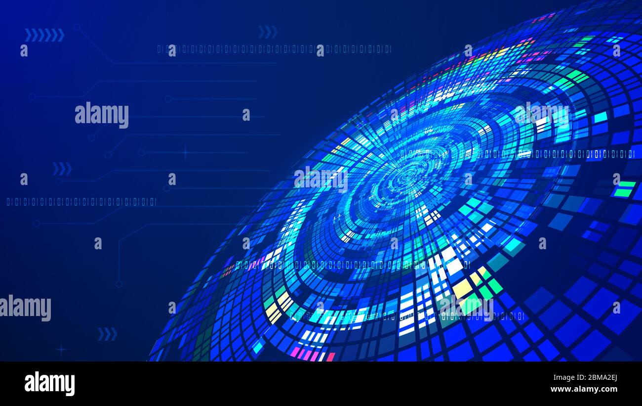 Vortex de particules, Terre numérique, OVNI abstrait, technologie future Banque D'Images