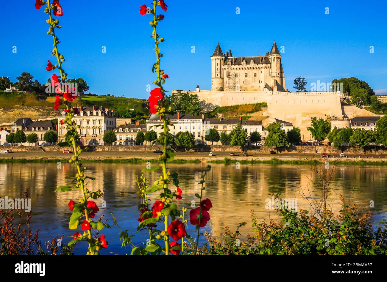 Vue sur le château et la Loire, Saumur, main-et-Loire, France, Europe Banque D'Images