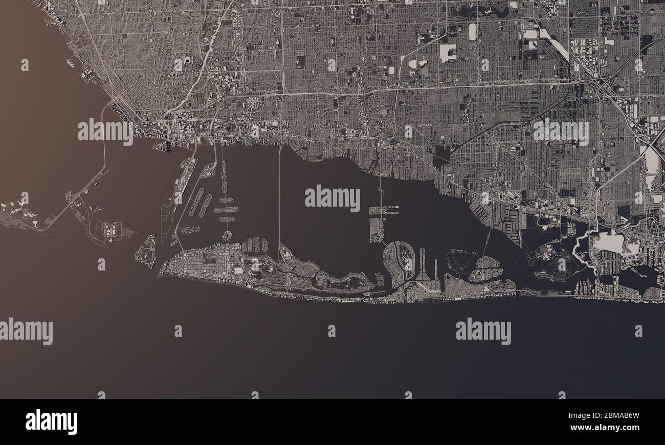 Miami Map Satellite View Aerial Banque De Photographies Et D Images Miami Floride Etats Unis Plan De La Ville 3d Rendering Vue Satellite Aerienne 2bmab6w 