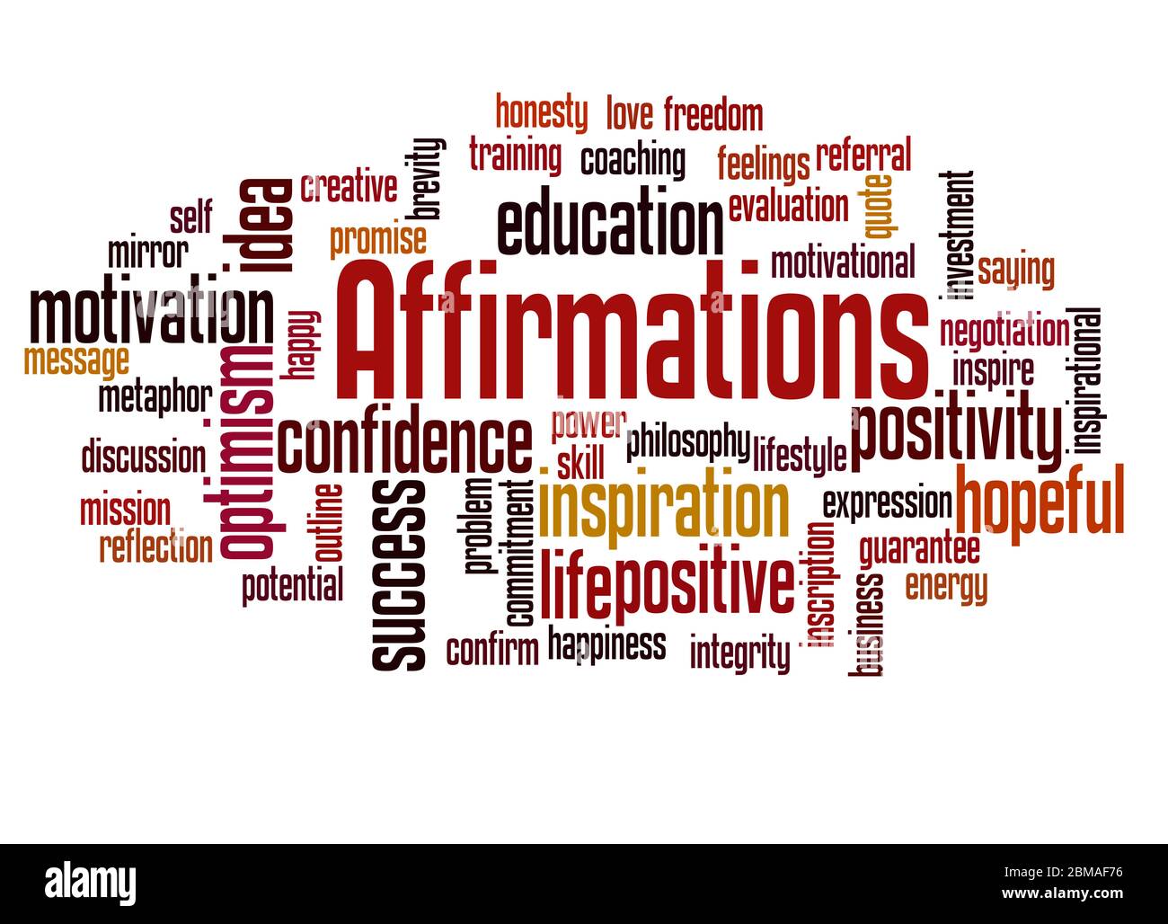 Concept de nuage de mot d'affirmations sur fond blanc. Banque D'Images