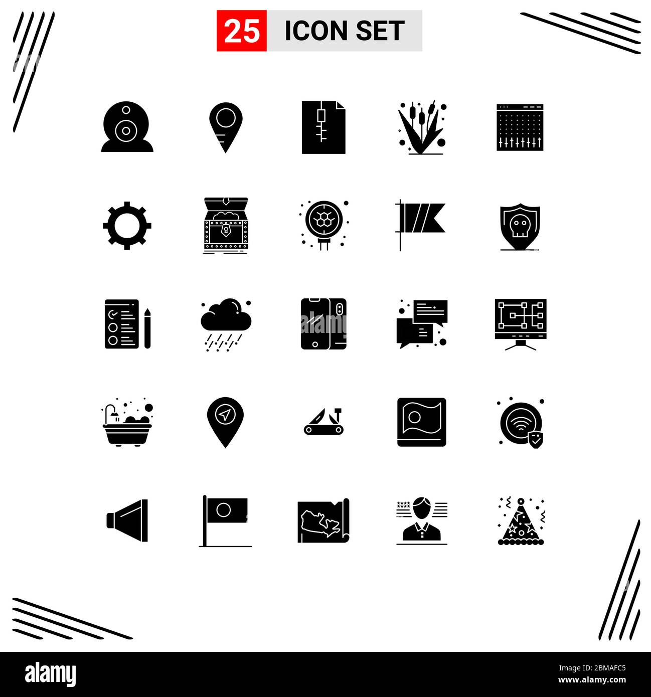 Symboles d'icônes universels Groupe de 25 solides modernes Glyphes de matériel, de commande, de zip, de console, d'éléments de conception de vecteur modifiables d'agriculture Illustration de Vecteur