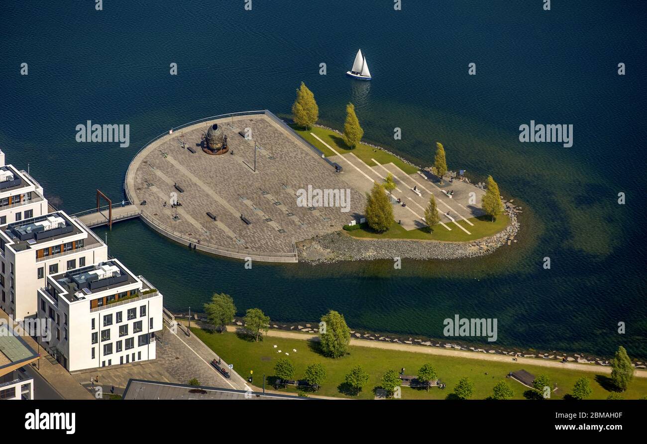 , île Kulturinsel sur le lac Phoenixsee à Dortmund Hoerde, 06.05.2017, vue aérienne, Allemagne, Rhénanie-du-Nord-Westphalie, région de la Ruhr, Dortmund Banque D'Images