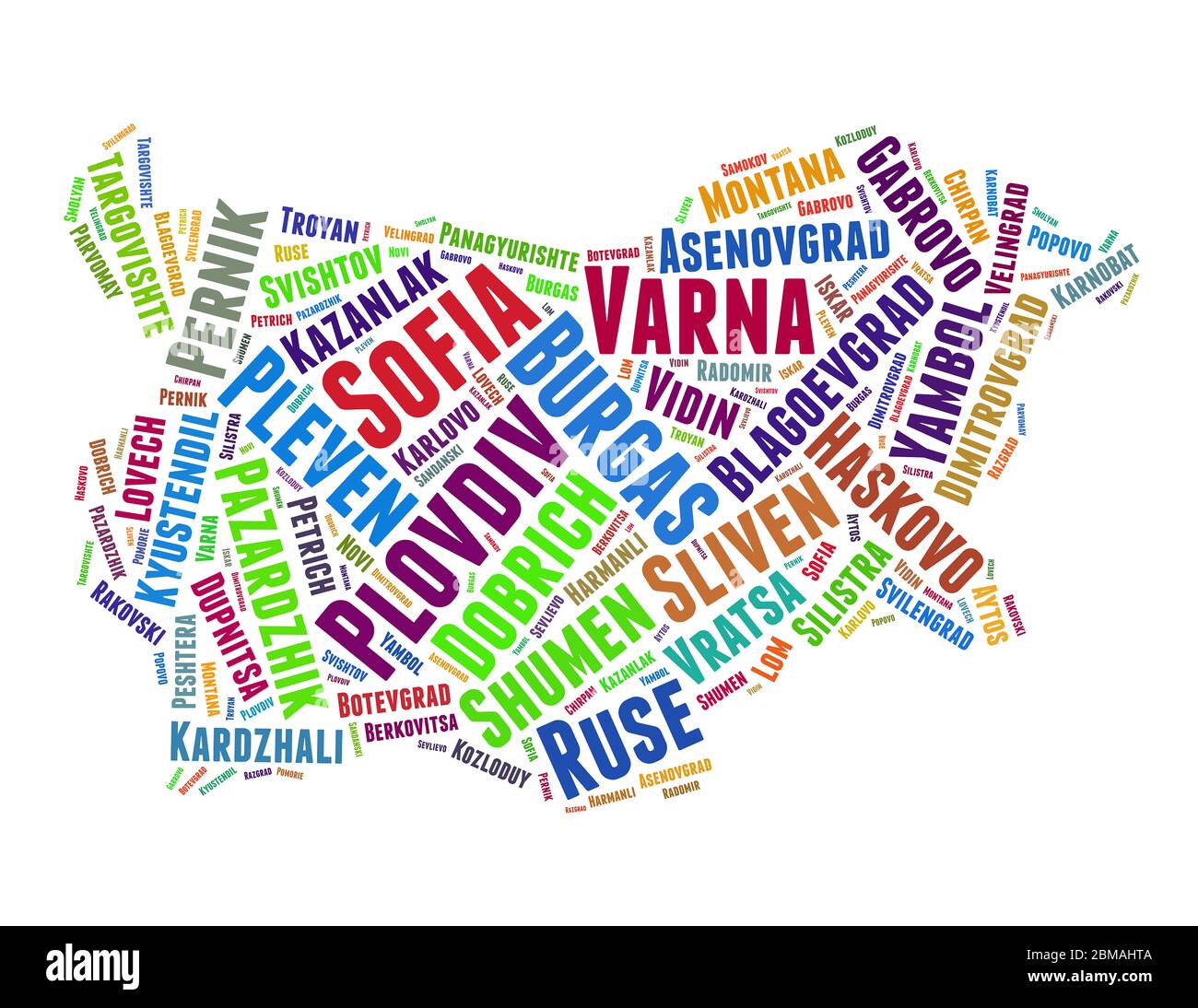 Bulgarie mot nuage concept sur fond blanc. Banque D'Images