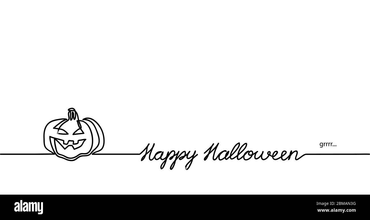 Joyeux Halloween vecteur sourire citrouille contour. Un dessin de ligne continue, croquis de la citrouille d'Halloween Illustration de Vecteur