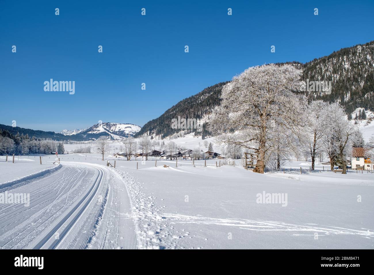 Paysage de montagne d'hiver avec pistes de ski bien entretenues. Leogang, Tyrol, Alpes, Autriche Banque D'Images