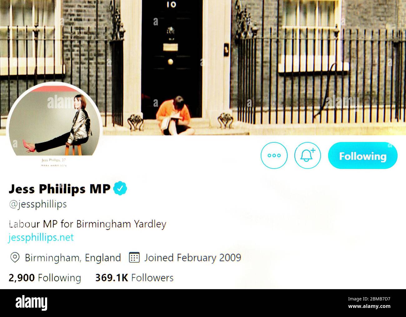 Page Twitter (mai 2020) Jess Phillips MP - politicien du Parti travailliste Banque D'Images