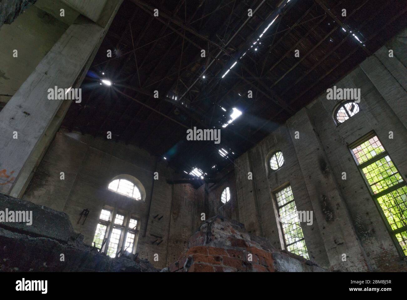un dernier parc et des trains abandonnés sur le paysage vert Banque D'Images