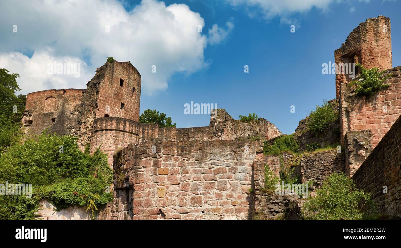 Devant les ruines du château de Hardenburg du XIIIe siècle sous le ciel bleu, Allemagne Banque D'Images