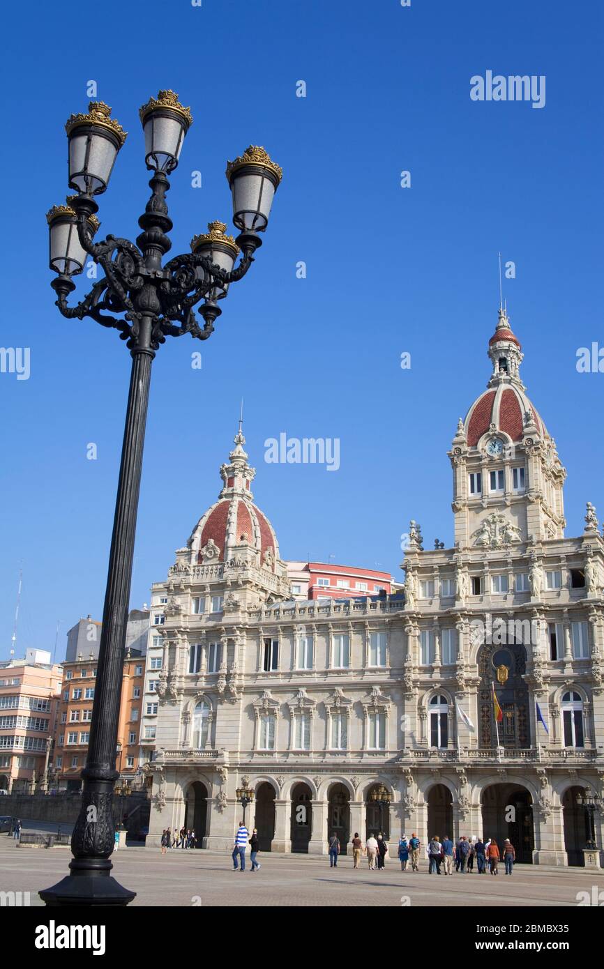Palacio Municipal (Hôtel de ville) sur Plaza de Maria Pita, la Coruna City, Galice, Europe Banque D'Images