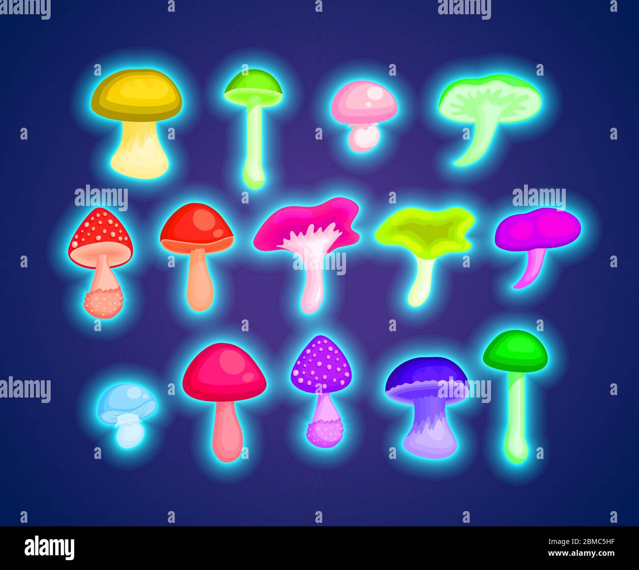 Ensemble de champignons de fantaisie de dessin animé. Illustration de Vecteur