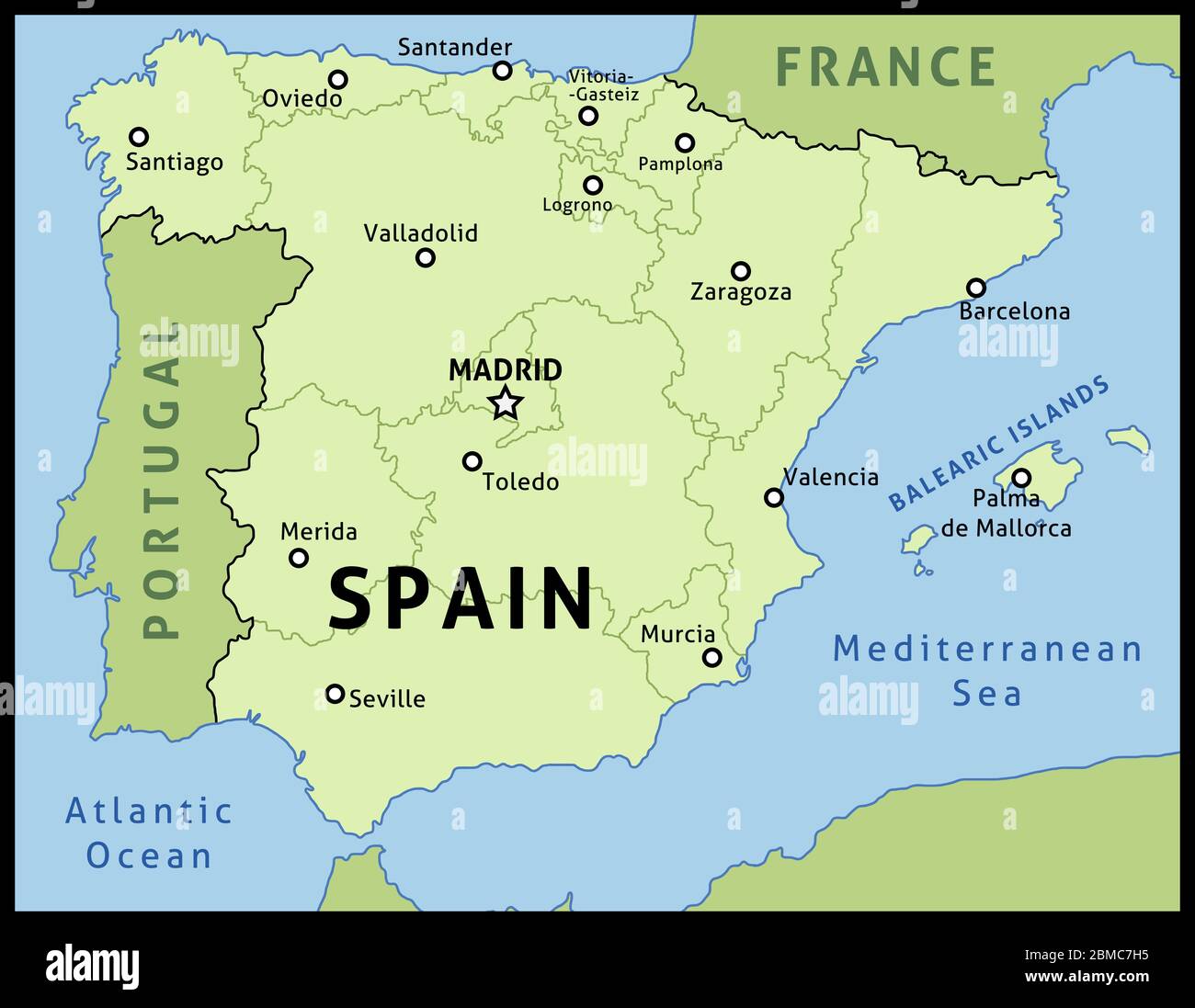 Carte De L Espagne Schema De L Illustration Carte Du Pays Avec Les Principales Villes Des Communautes Autonomes Image Vectorielle Stock Alamy