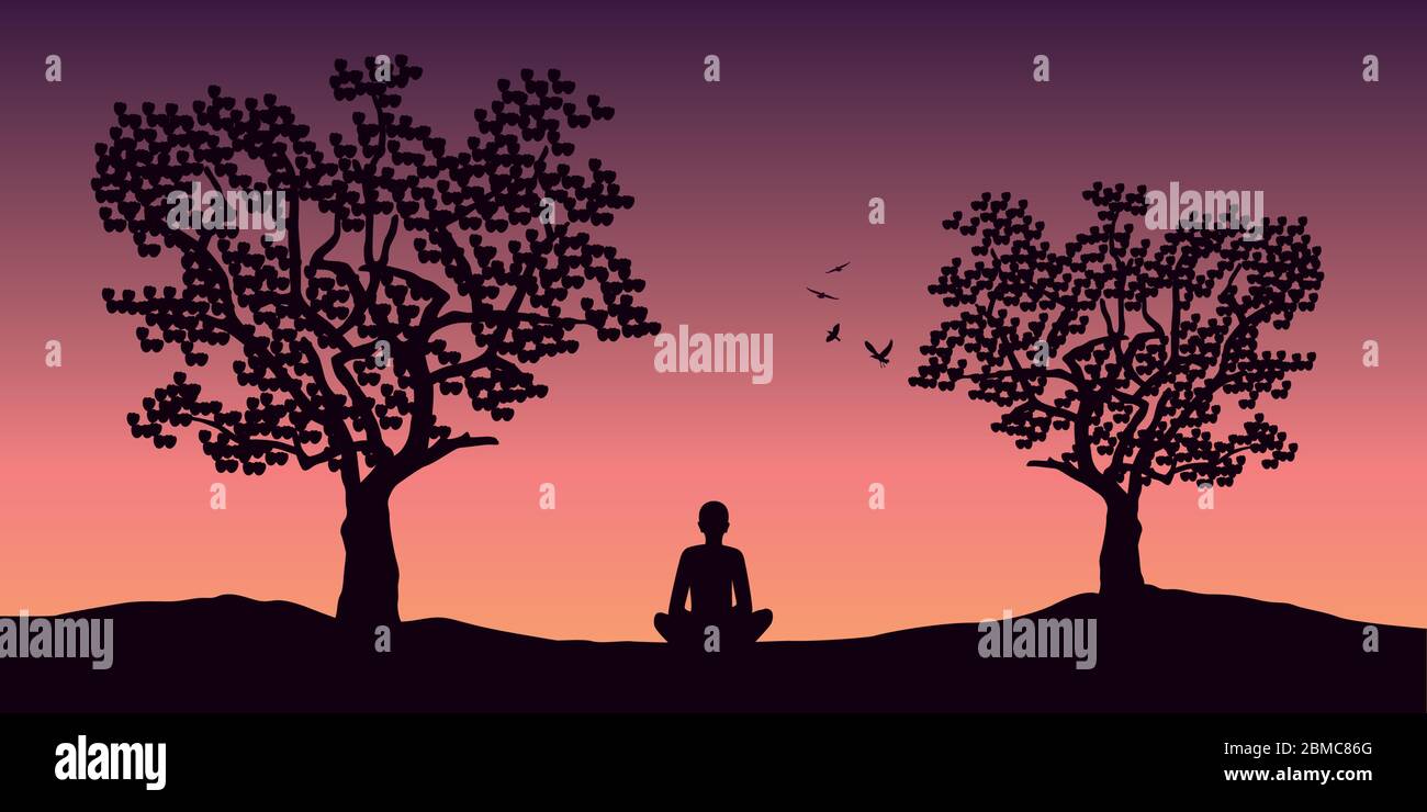 Détente personne seule appréciez le silence dans la nature entre les arbres illustration vectorielle EPS10 Illustration de Vecteur