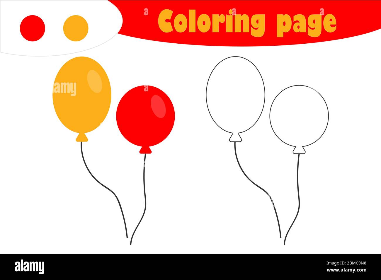 Ballons en style de dessin animé, page de coloriage, jeu de papier d'éducation pour le développement des enfants, activités préscolaires d'enfants, feuille de travail imprimable, vecteur Illustration de Vecteur