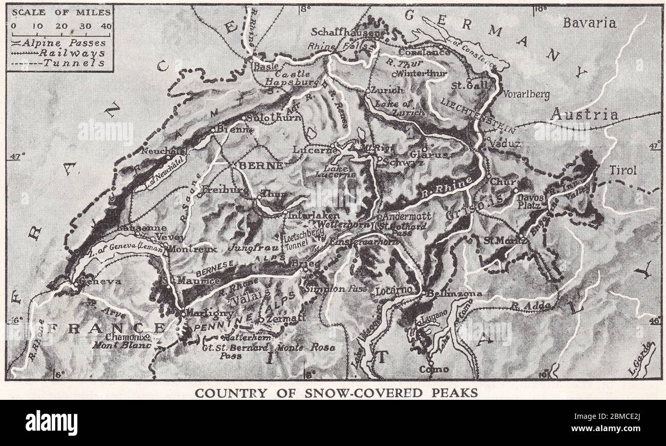 Carte des années 1930 de la Suisse. Banque D'Images