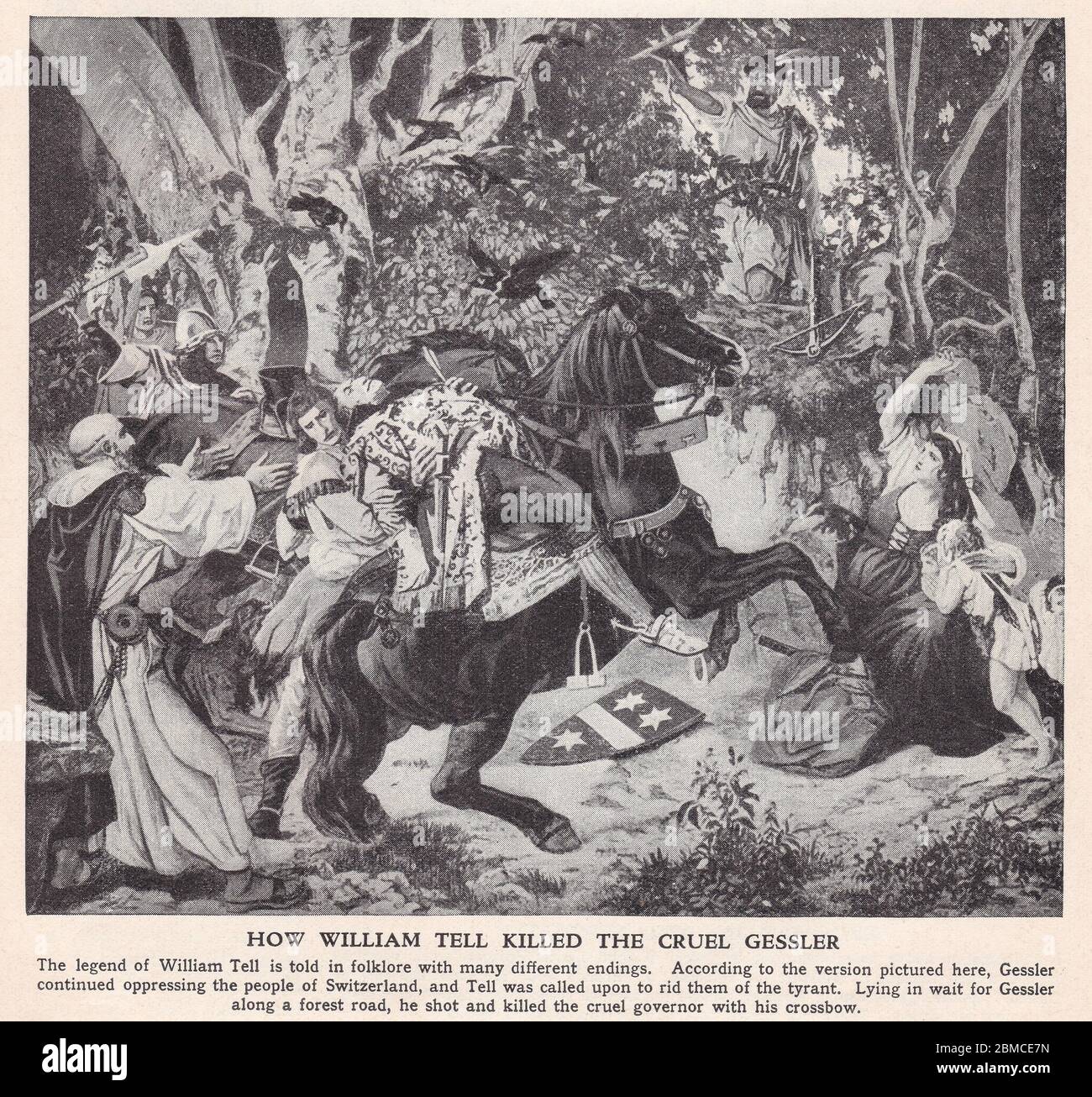 Peinture de la façon dont William Tell a tué le cruel Gessler. Banque D'Images