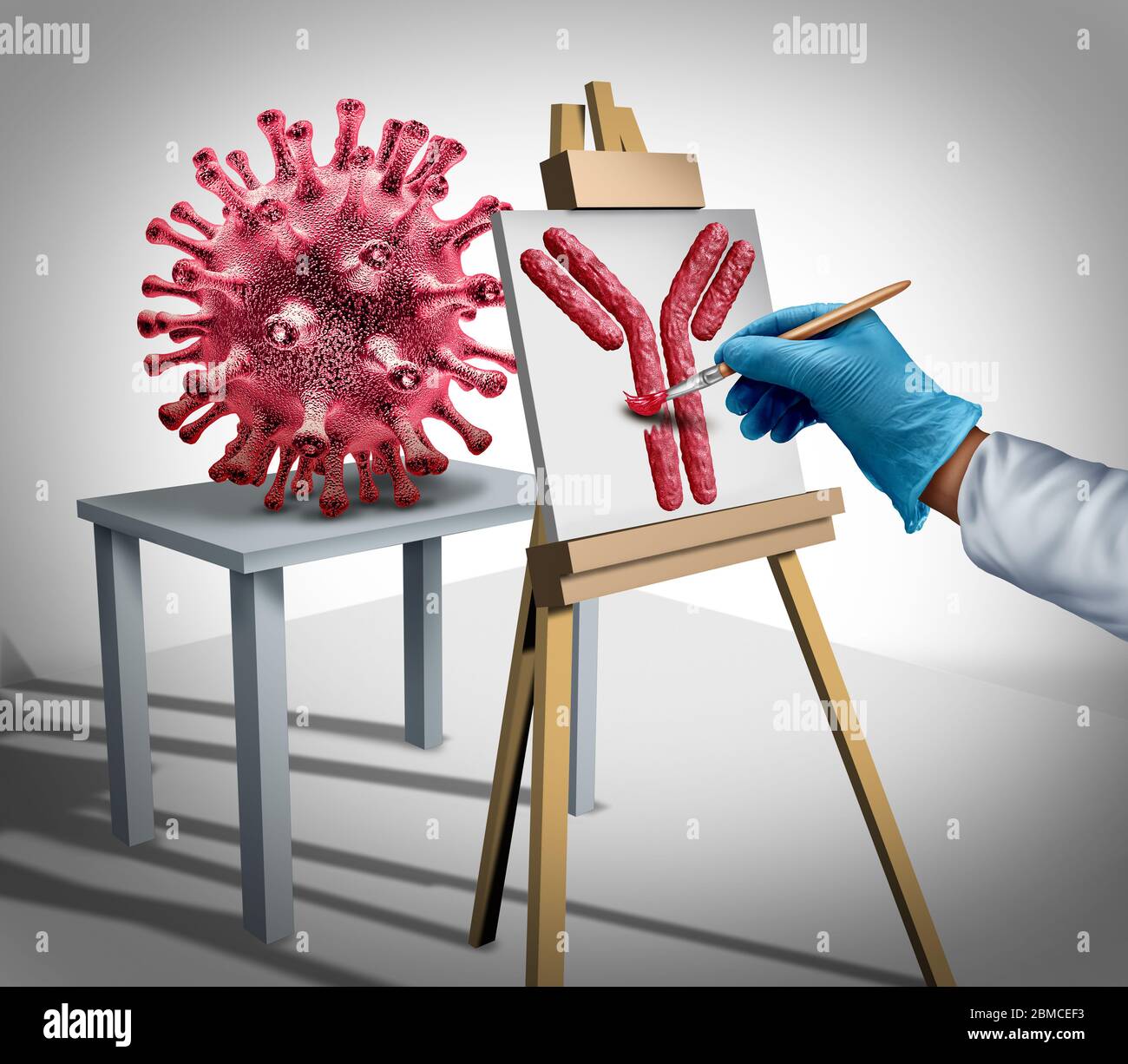 Concept de développement de vaccins contre le virus et recherche médicale sur la grippe ou le coronavirus comme immunoglobuline ou contrôle de la maladie avec un médecin créant un anticorps. Banque D'Images Concept de développement de vaccins contre le virus et recherche médicale sur la grippe ou le coronavirus comme immunoglobuline ou contrôle de la maladie avec un médecin créant un anticorps. Banque D'Images