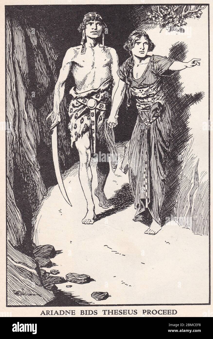 Illustration ancienne de Ariadne Bids Theseus procéder. Banque D'Images