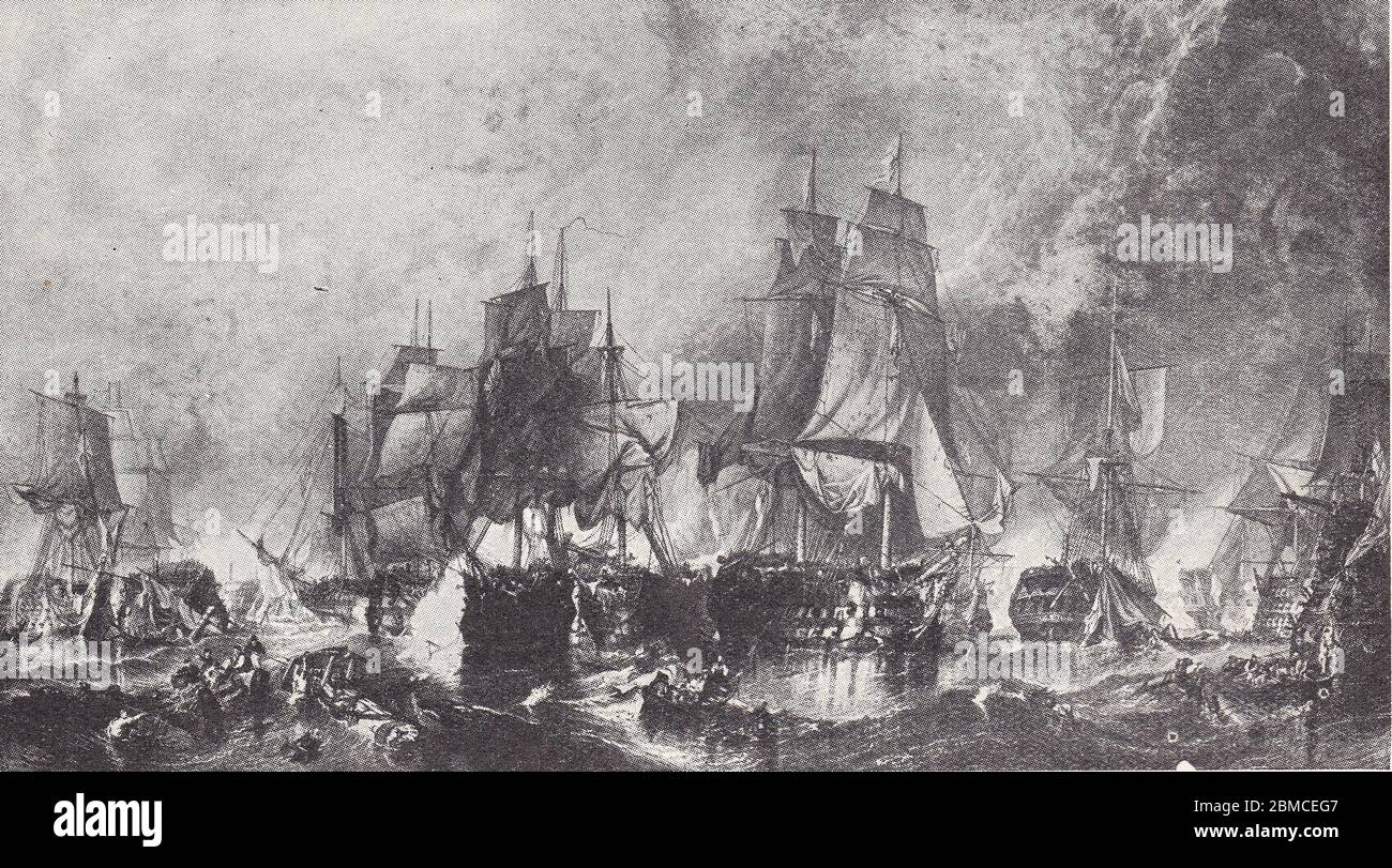 Peinture de la brillante victoire de Nelson à Trafalgar 1805 par Clarkson Stanfield. Banque D'Images