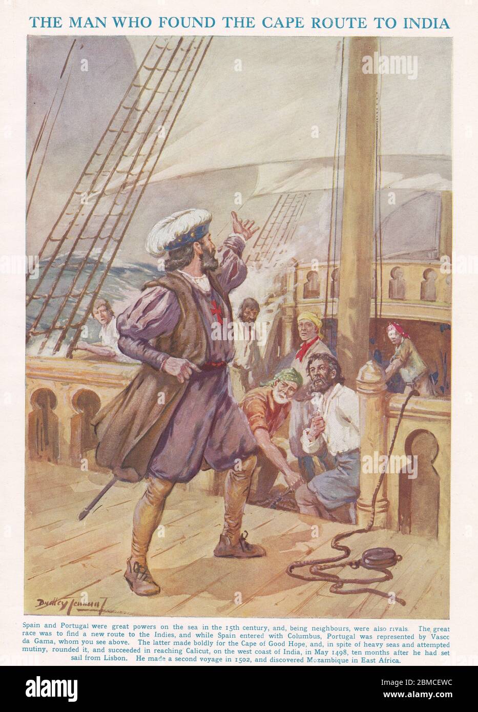 Peinture vintage de l'homme qui a trouvé la route du Cap vers l'Inde 1497 - Vasco da Gama. Banque D'Images