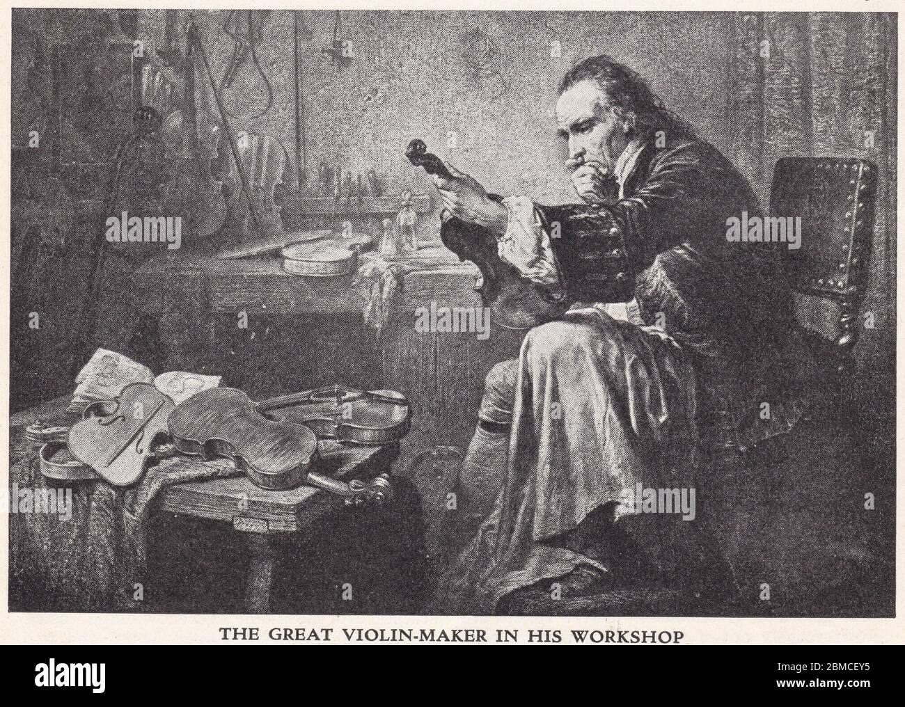 Peinture de Stradivari - le grand violin-Maker dans son atelier. Banque D'Images