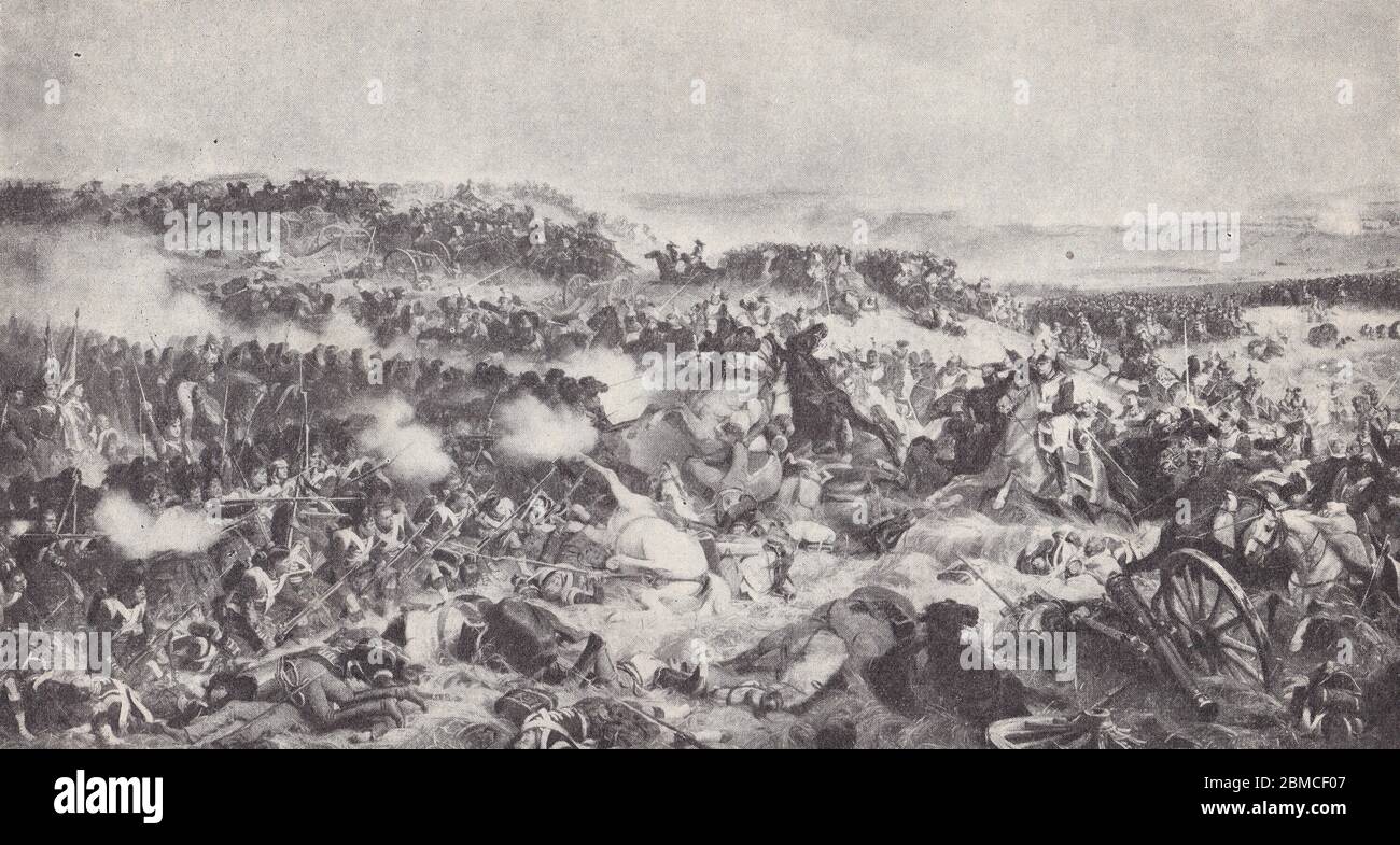 Peinture du stand Gallant des Highlanders de Wellington à la bataille de Waterloo le 18 juin 1815. Banque D'Images