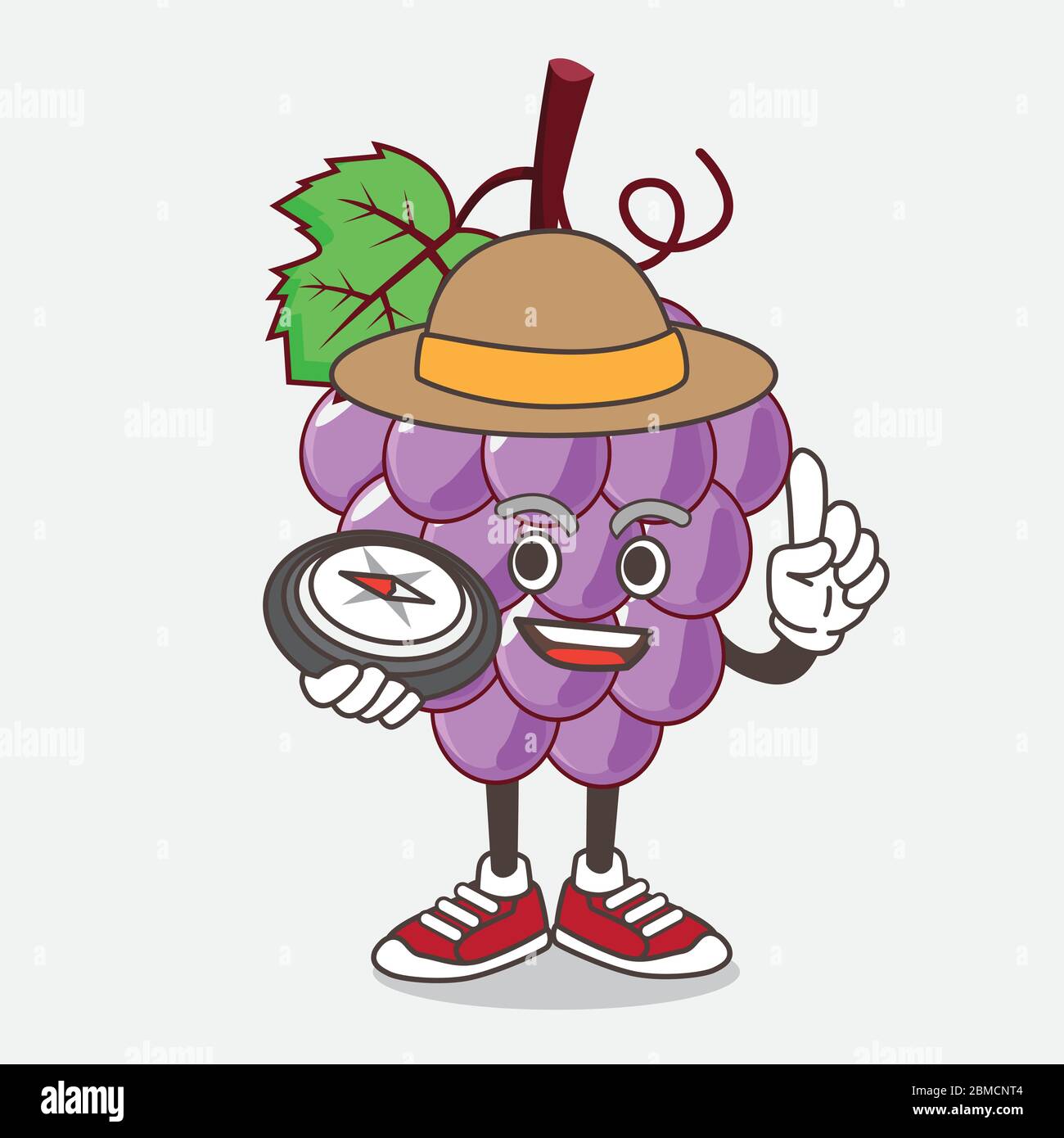 Illustration du personnage de la mascotte de dessin animé Grape fruit ayant une boussole Illustration de Vecteur