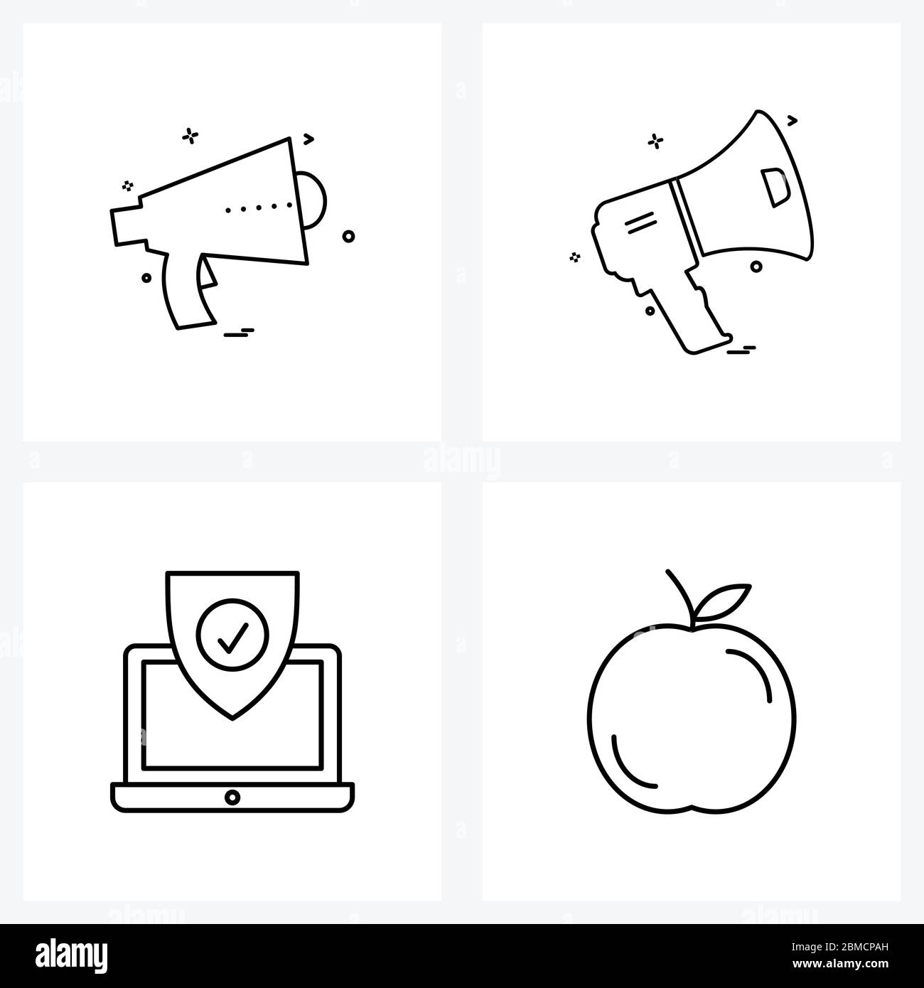 Jeu de 4 icônes de ligne de base de haut-parleur, appareil, son, volume, illustration du vecteur alimentaire Illustration de Vecteur