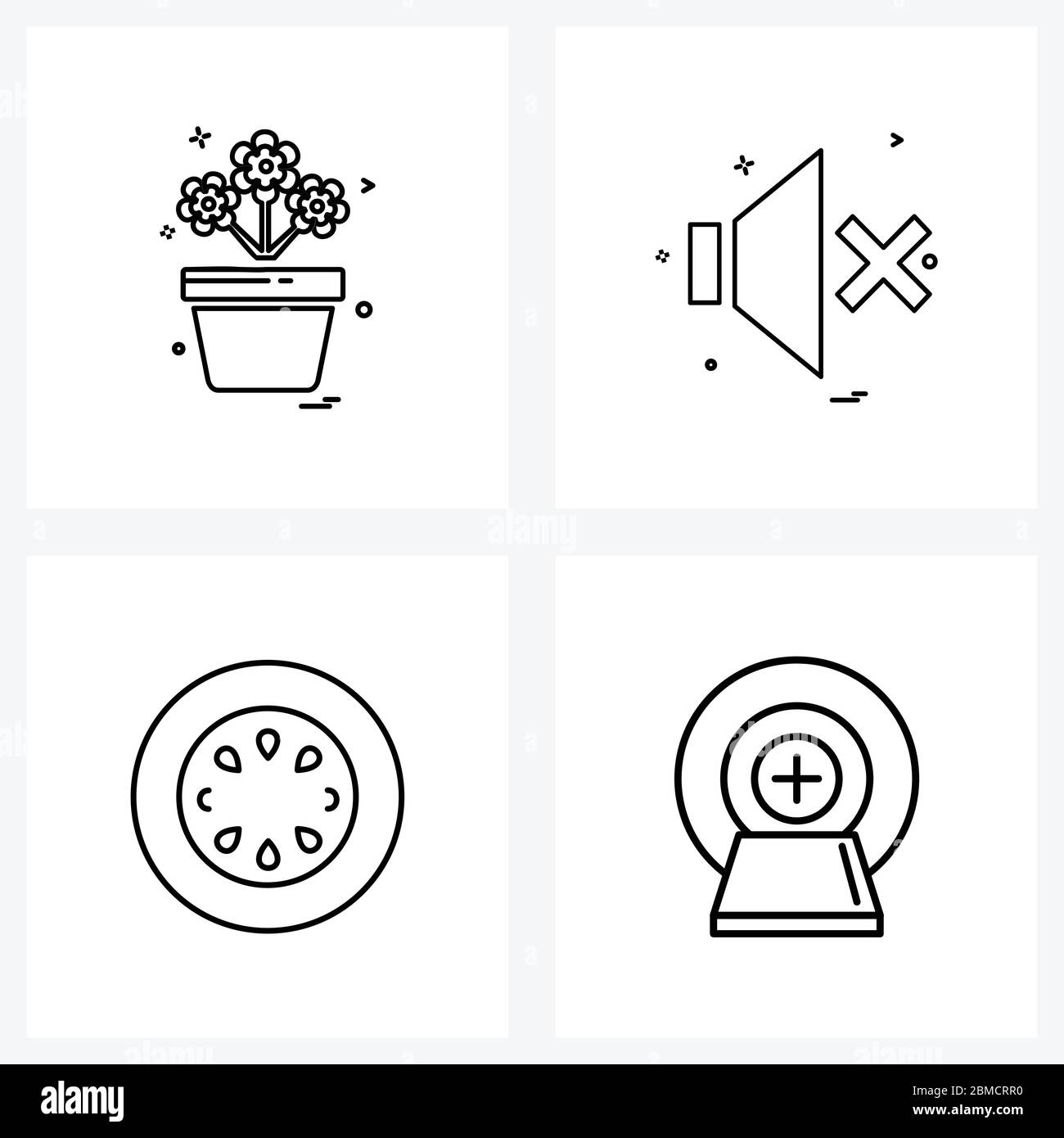 Ensemble de 4 icônes de ligne moderne de pot de fleurs, d'agriculture, de volume, de haut-parleur, d'horticulture Vector Illustration Illustration de Vecteur