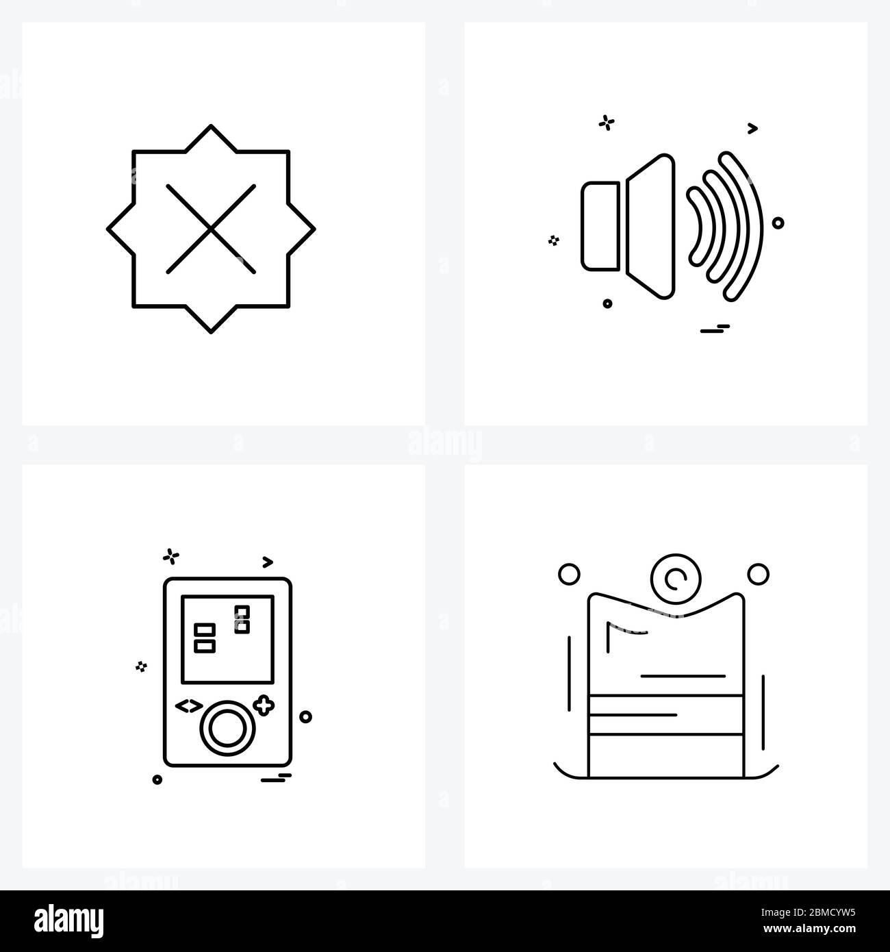 Pixel Perfect ensemble de 4 icônes de ligne vectorielle telles que badge, autocollant, musique, Player Vector Illustration Illustration de Vecteur
