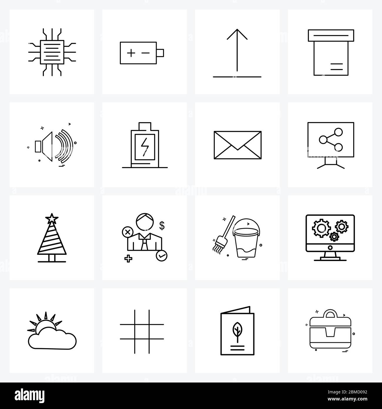 16 Universal Line Icon Pixel Perfect symboles de vole, musique, flèche, musique, boîte de présentation Illustration vectorielle Illustration de Vecteur